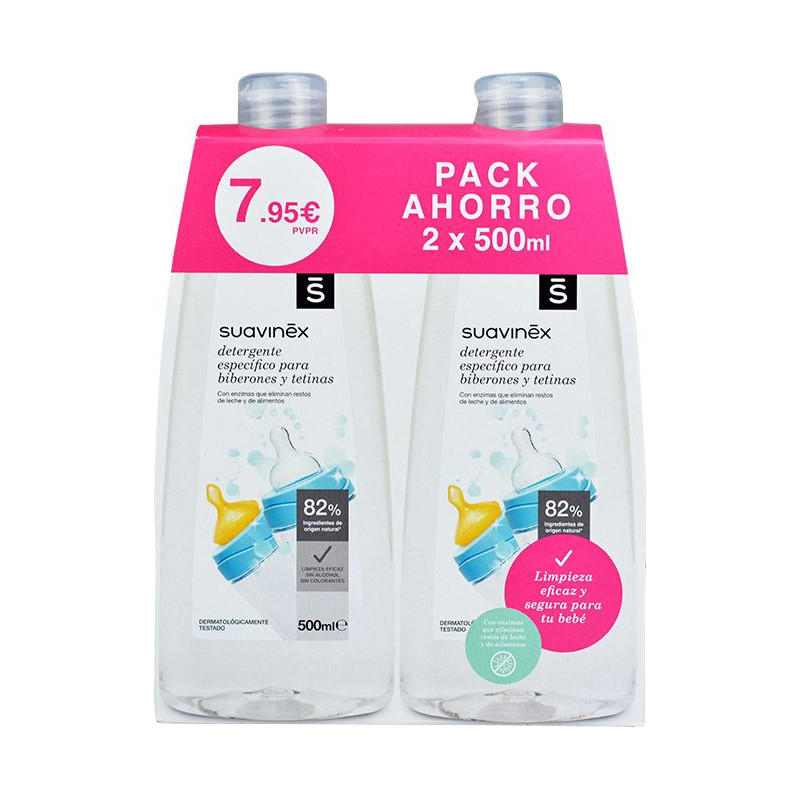SUAVINEX Pack de 2 botellas de detergente de 500 ml para biberones y  tetinas